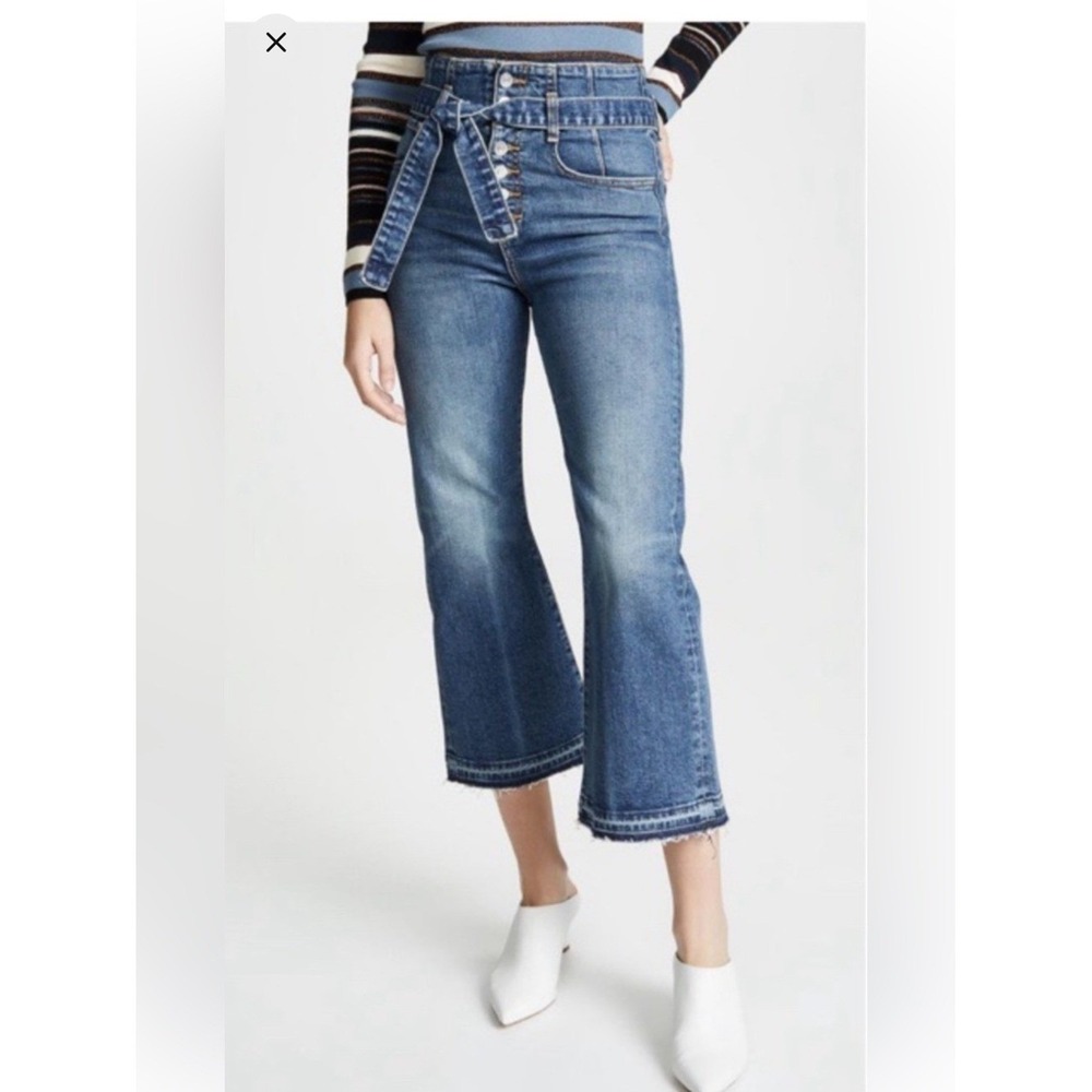 Veronica Beard Marlene Corset Straight Leg Jeans 29 Blue High Rise Crop Denim